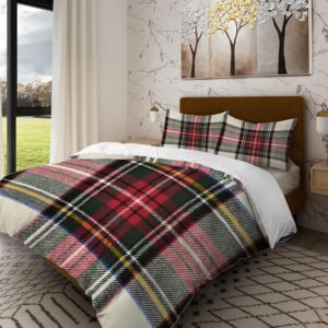 batmerry scottish tartan king size 3 pieces bedding comforter sets,soft fluffy square green wool plaid pattern printed polyesterduvet cover for all season