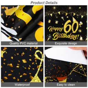 durony 2 Pack 60th Birthday Tablecloth Table Cover Plastic Black Gold Happy Tablecloth Waterproof Rectangular Table Cloth Cover for Indoor or Outdoor Parties Birthday