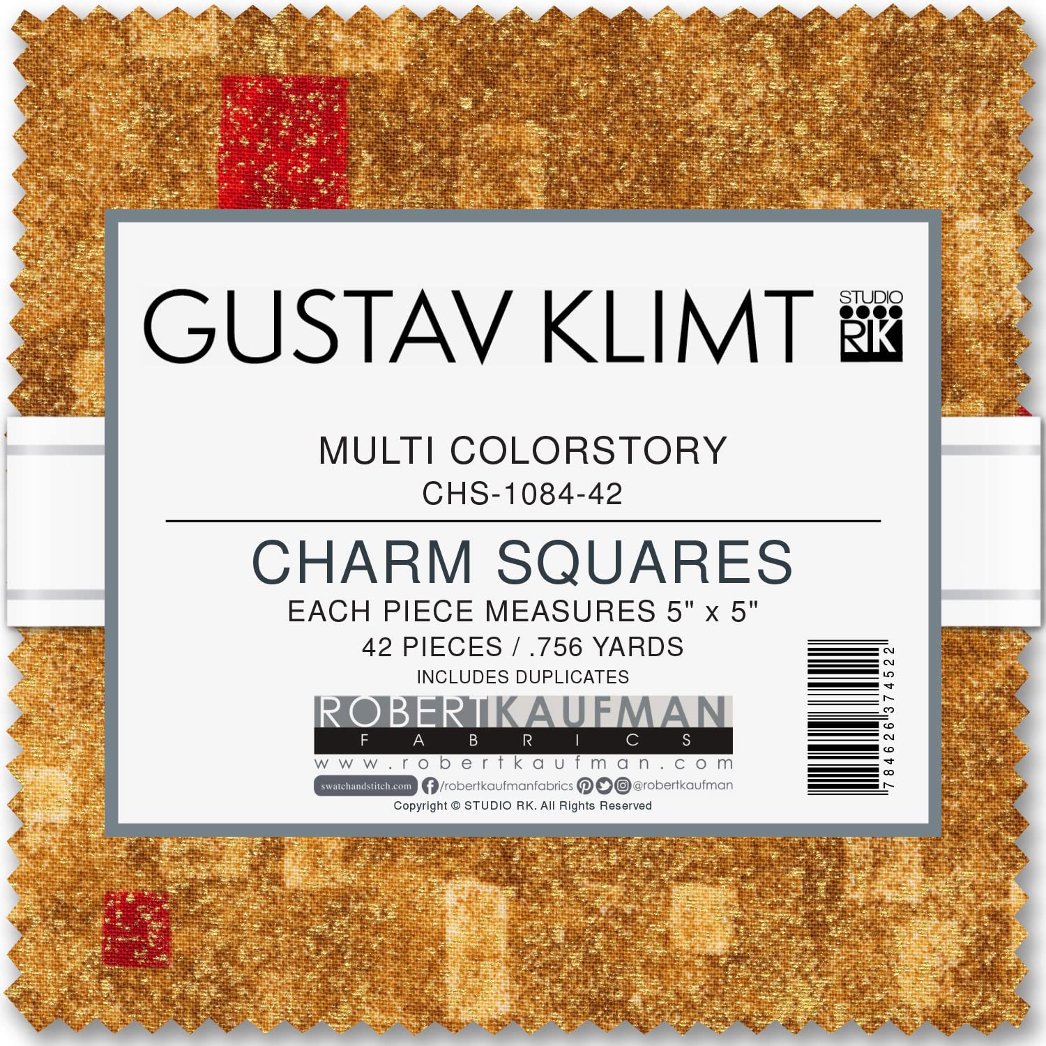 Gustav Klimt Multi Charm Square 42 5-inch Squares Charm Pack Robert Kaufman Fabrics CHS-1084-42