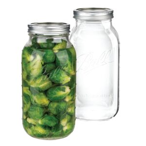 kitchentoolz 64 oz wide mouth mason jars half gallon mason jars with airtight lids and bands for canning, fermenting & pickling - made in usa pack of 2