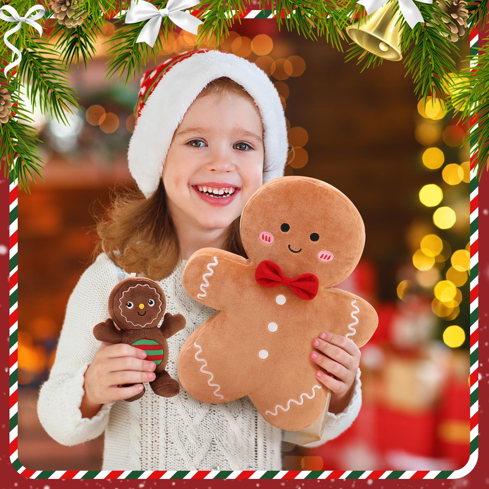 Eoieov Christmas Gingerbread Man Pillow Gingerbread Plush Stuffed Pillow Fun Gingerbread Shaped Decorative Throw Pillows for Sofa Cushion Christmas Party Decor Khaki,15.7"