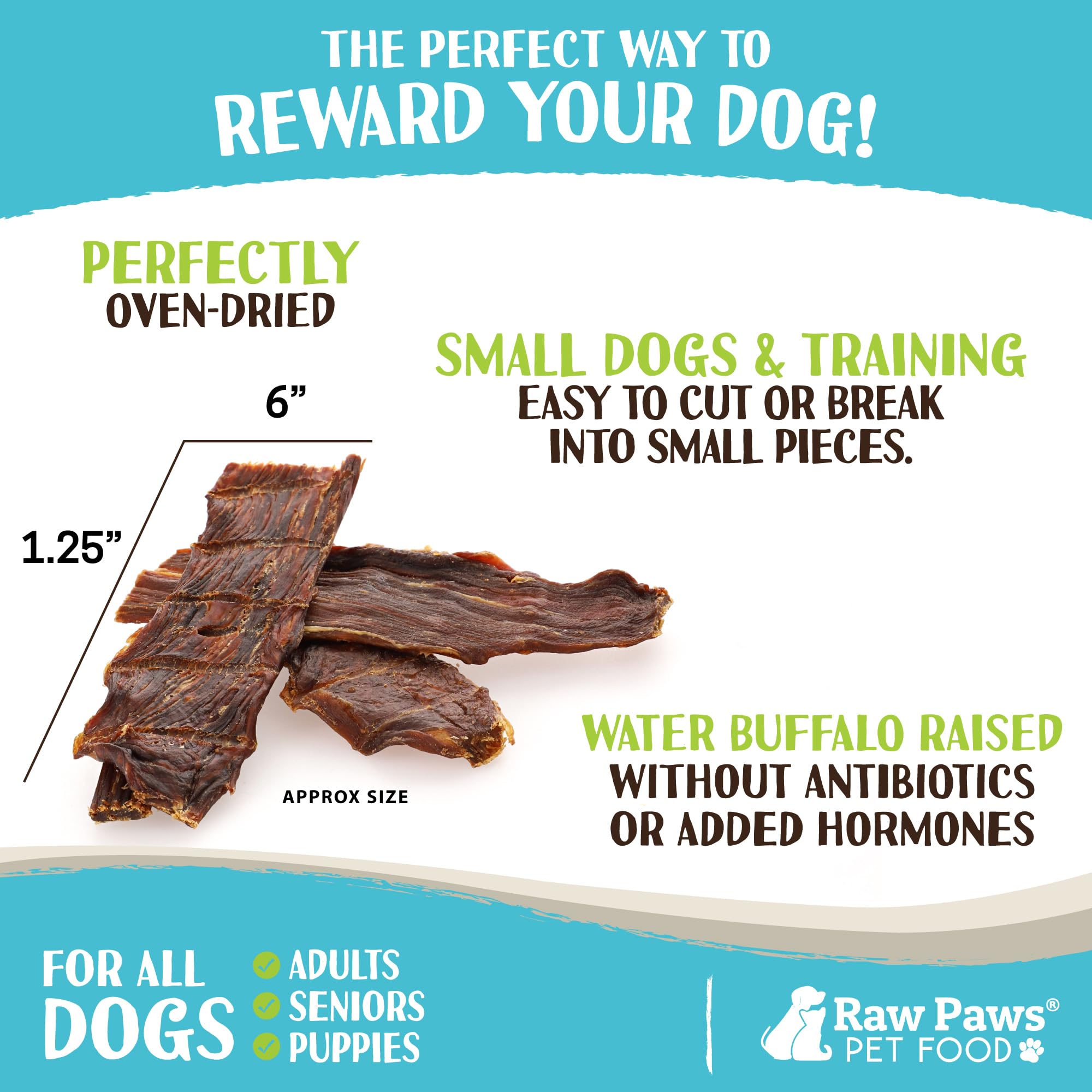 Raw Paws Water Buffalo Jerky Treats for Dogs, 16-oz - Packed in USA - Free-Range Pure Buffalo Meat - Beef Jerky for Dogs Alternative - Jerky Treats for Dogs - Jerky Sticks for Dogs, Dog Beef Jerky