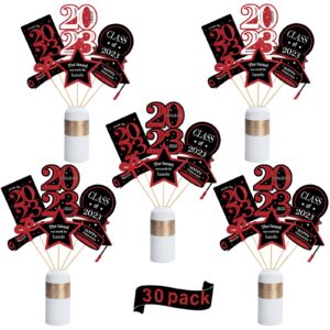 graduation party decorations 2023-30 pack red and black grad centerpiece sticks - 2023 class supplies table topper decor for kindergarten preschool high school college