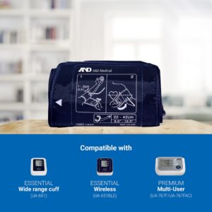 A&D Medical Replacement Blood Pressure Cuff - Wide Range (22-42 cm / 8.6-16.5" Range), ISO-Compliant BP Cuff Connector, for UA-611, UA-651, UA-651LBE, UA-767F & UA-767FAC BP Monitors