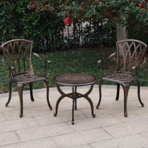 Jardin DE CENTENNAIL 3-Piece Outdoor Bistro Set Cast Aluminum Rust-Resistant Patio Furniture Armchairs Design (Copper)