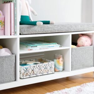 Martha Stewart Kids' Jr. Reading Nook with Bins - Creamy White: Kids Wood Bookshelf and Storage Bench with Open Shelves and Canvas Storage Bins for Toys, Games, and Books | Toddler Room Furniture