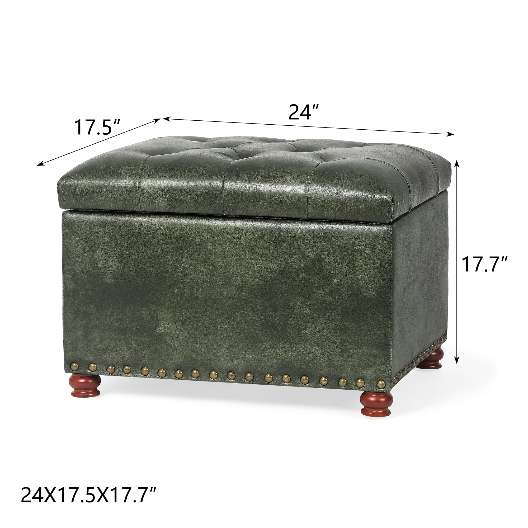 Joveco Storage Ottoman Rectangular Tufted Upholstered Ottomans with Rivet, Footrest Footstool Seat with Wood Legs for Living Room Bedroom (Black Green)