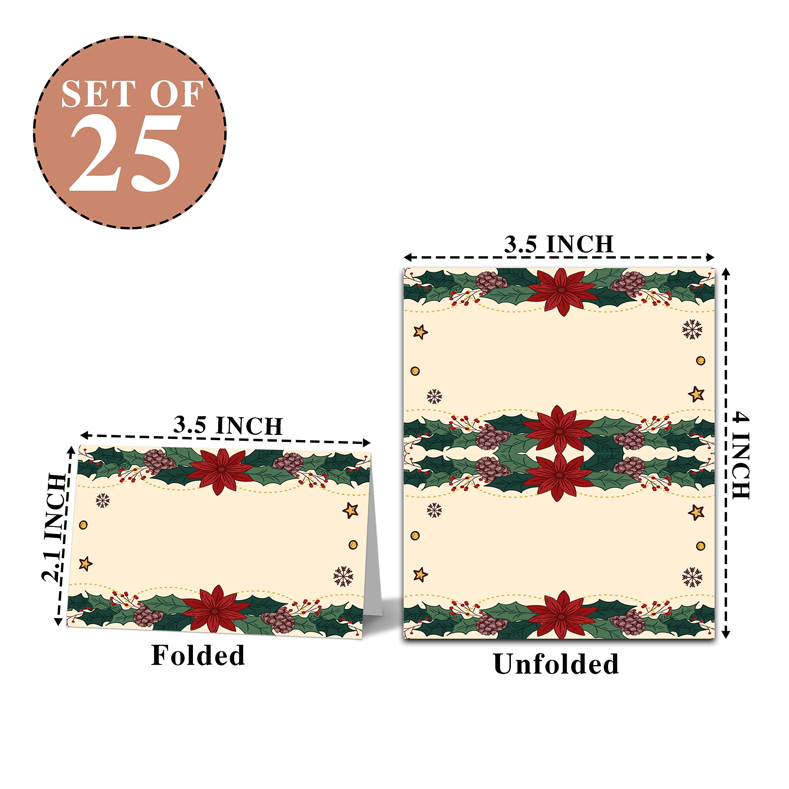 Christmas Table Place Cards, Xmas Seating Place Cards for Tables, Holiday Party Tent Cards, Food Tent Labels for Christmas Party, Scored for Easy Folding, 25 Pack(03)