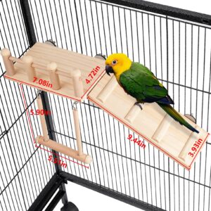 FrgKbTm Bird Perches Platform Swing with Climbing Ladder, Parakeet Cage Accessories Wooden Playing Gyms Exercise Sturdy for Small Birds