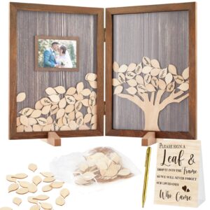 gueevin 164 pcs wedding decorations wedding guest book alternatives 160 pcs leaves wedding sign guest book wedding reception wedding favors for guests personalized sign in guest book (dark color)