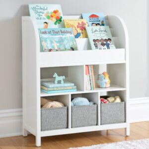 martha stewart kids' jr. book and bin browser with bins - creamy white: wooden kids bookcases and toy storage organizer; homeschool and classroom furniture