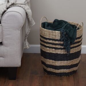 Household Essentials Cattail and Paper Multi Band Basket, Natural and Black