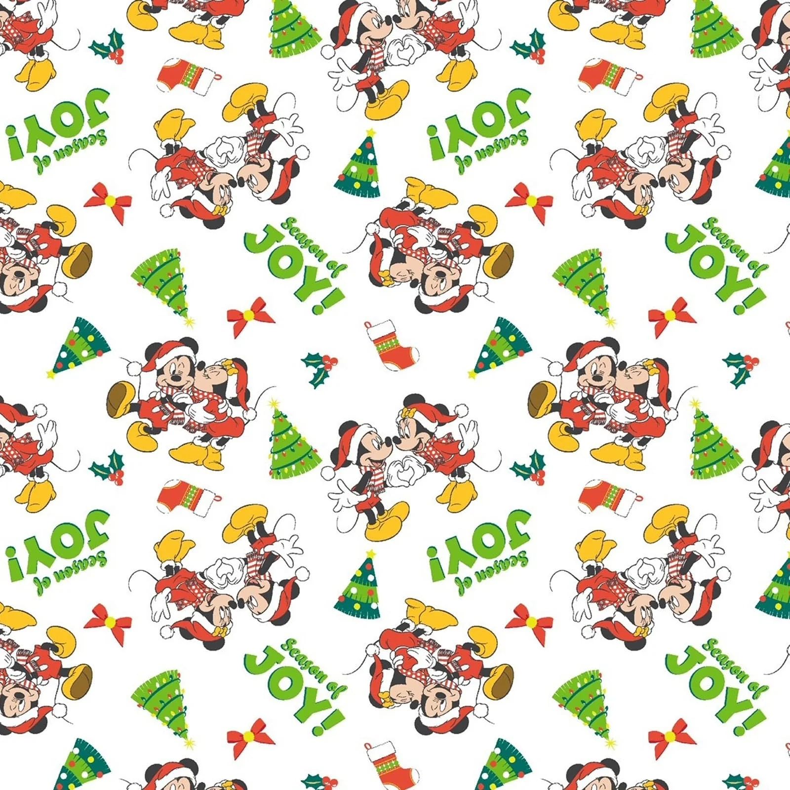 Cotton Mickey and Minnie Mouse Season of Joy Holidays Christmas Trees Kids Disney White Cotton Fabric Print by The Yard (1902-6210)