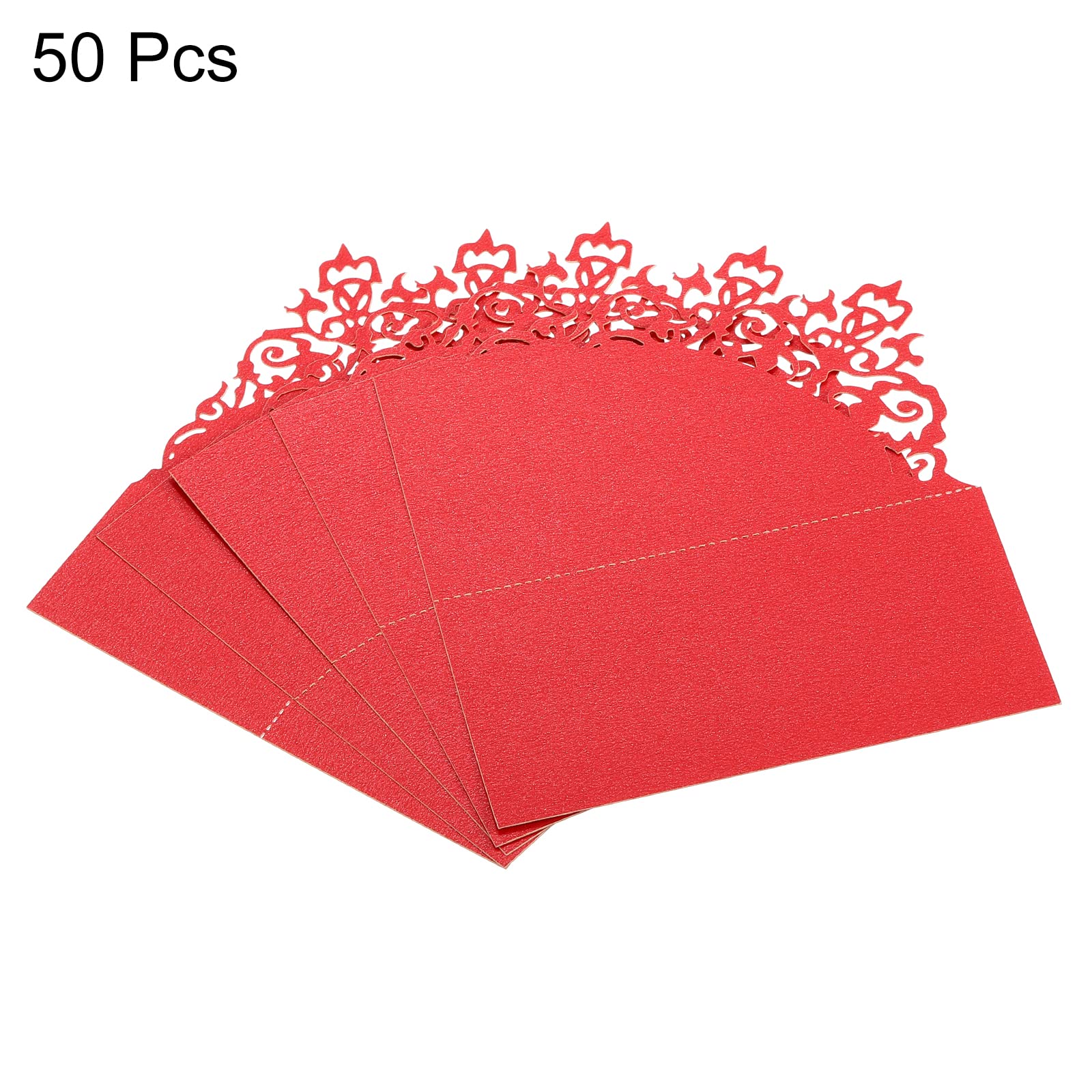 PATIKIL Table Name Place Cards,50Pcs 3.9 x 3.9inch Favor Decor Hollow Design Seat Blank Card for Wedding Party Seating Place Cards Red