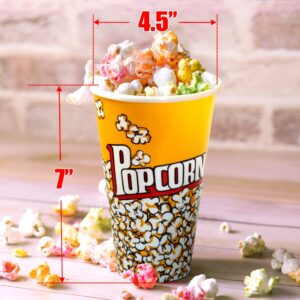 Novelty Place Retro Style Plastic Popcorn Containers for Movie Night - 7" Tall x 4.5" Top Diameter (3 Pack)