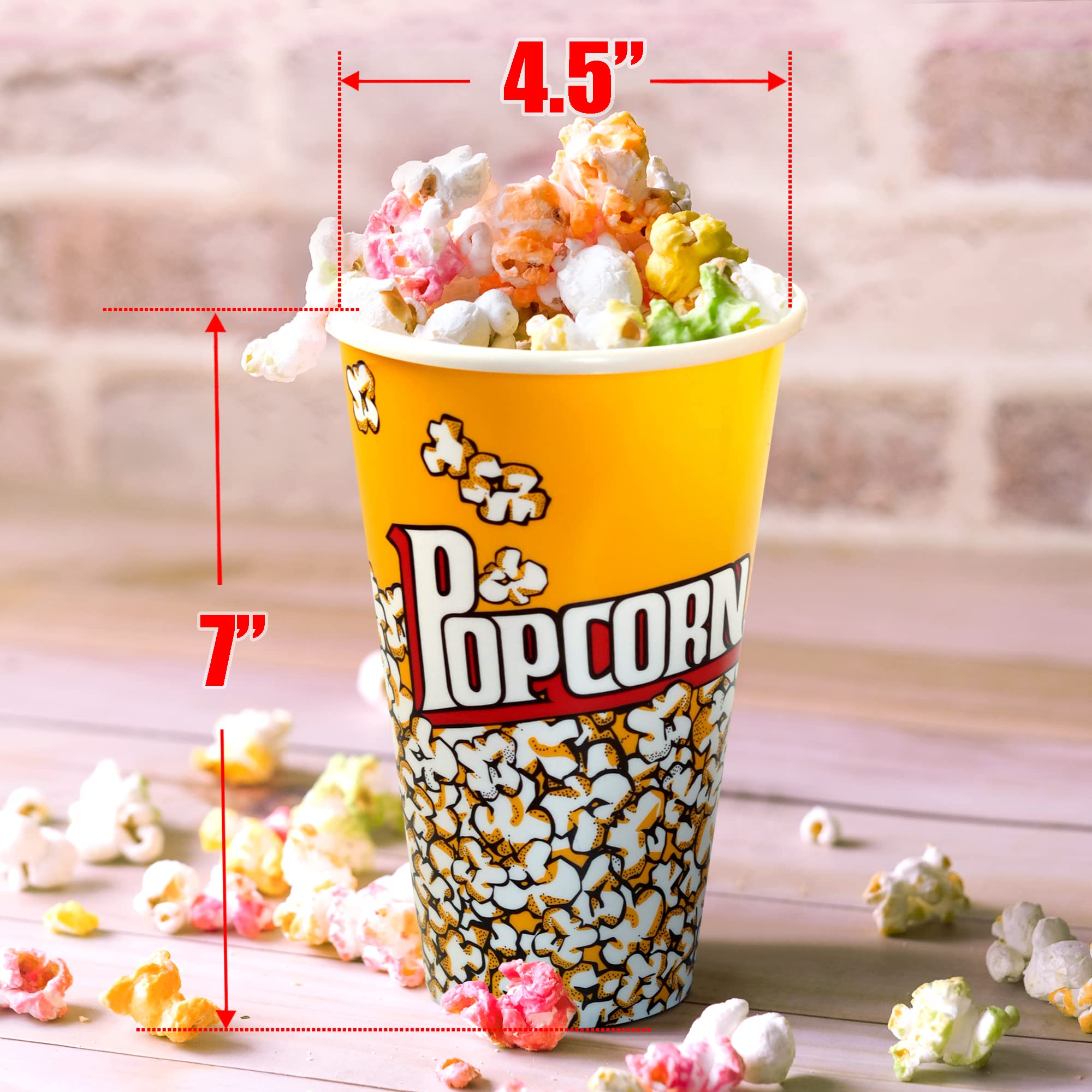 Novelty Place Retro Style Plastic Popcorn Containers for Movie Night - 7" Tall x 4.5" Top Diameter (3 Pack)