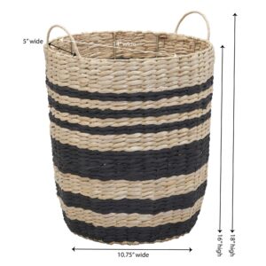 Household Essentials Cattail and Paper Multi Band Basket, Natural and Black