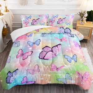 bailipromise colorful butterfly comforter set twin tie dye butterfly bedding set for girls kids rainbow bed set 1 comforter and 2 pillowcases ultra-soft lightweight