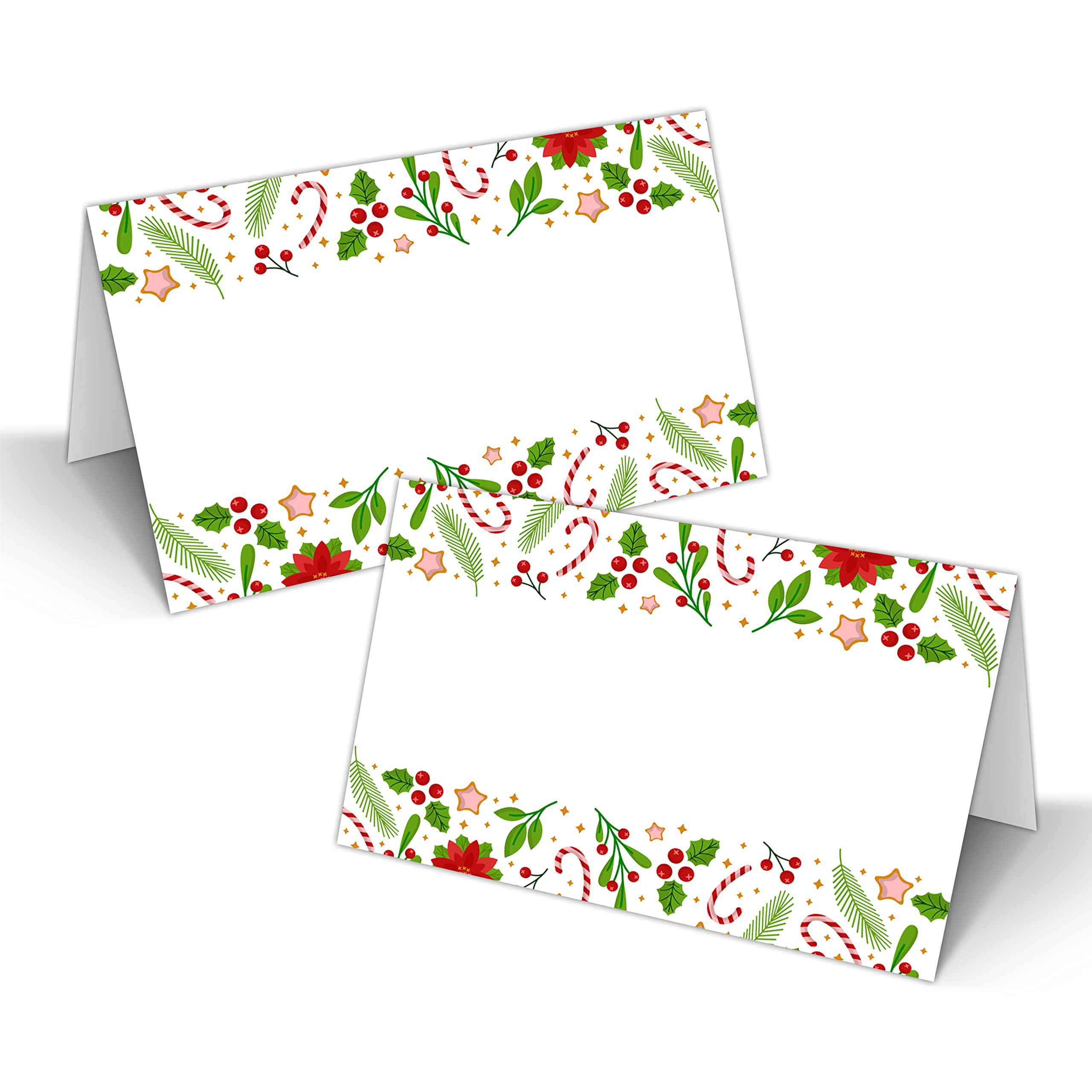 Christmas Table Place Cards, Xmas Blank Seating Place Card for Table, 25 Pack Buffet Food Tent Labels, Double Design Name Cards, Scored for Easy Folding, Christmas Party Decorations(10)