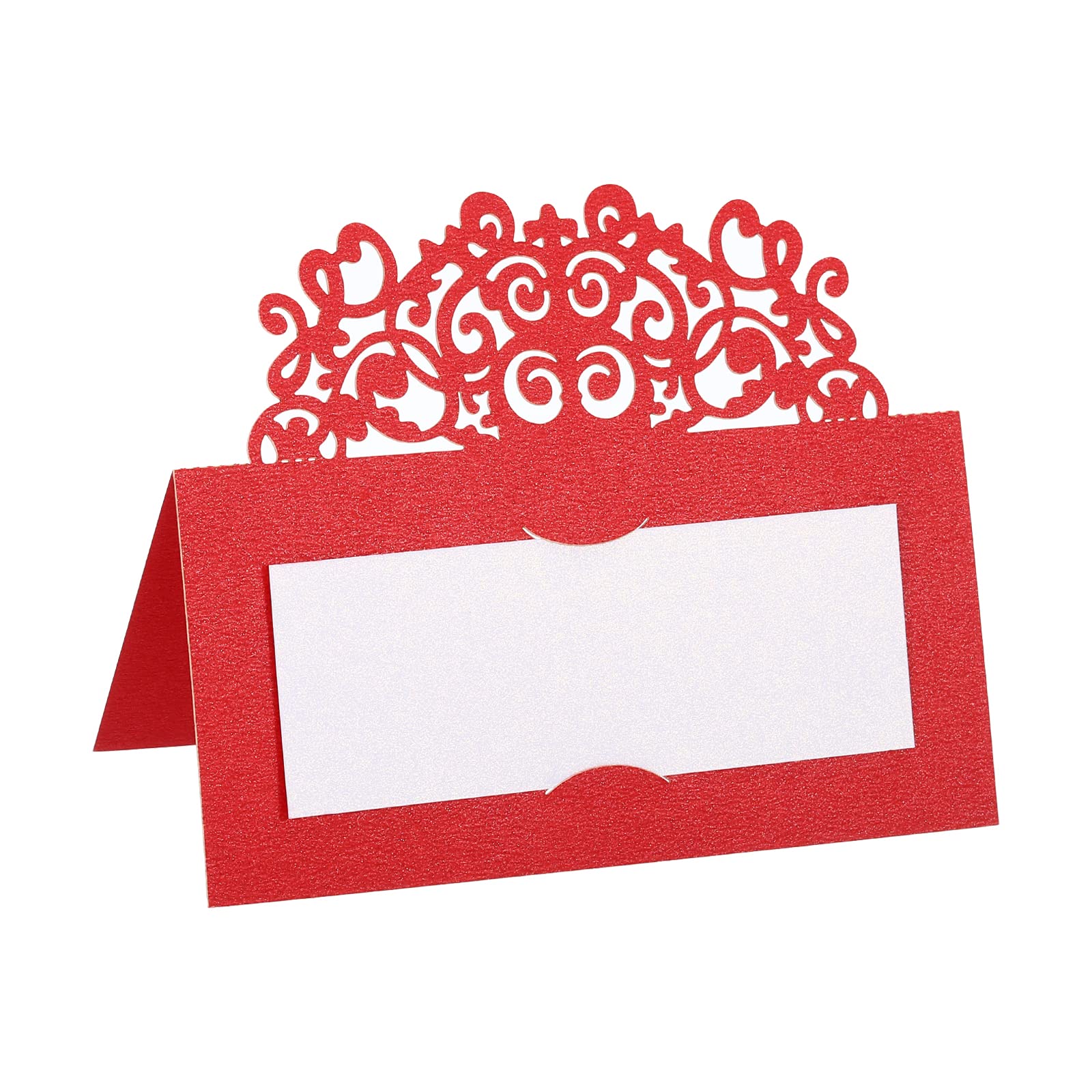 PATIKIL Table Name Place Cards,50Pcs 3.9 x 3.9inch Favor Decor Hollow Lace Cut Design Seat Blank Card for Wedding Party Seating Place Cards Red