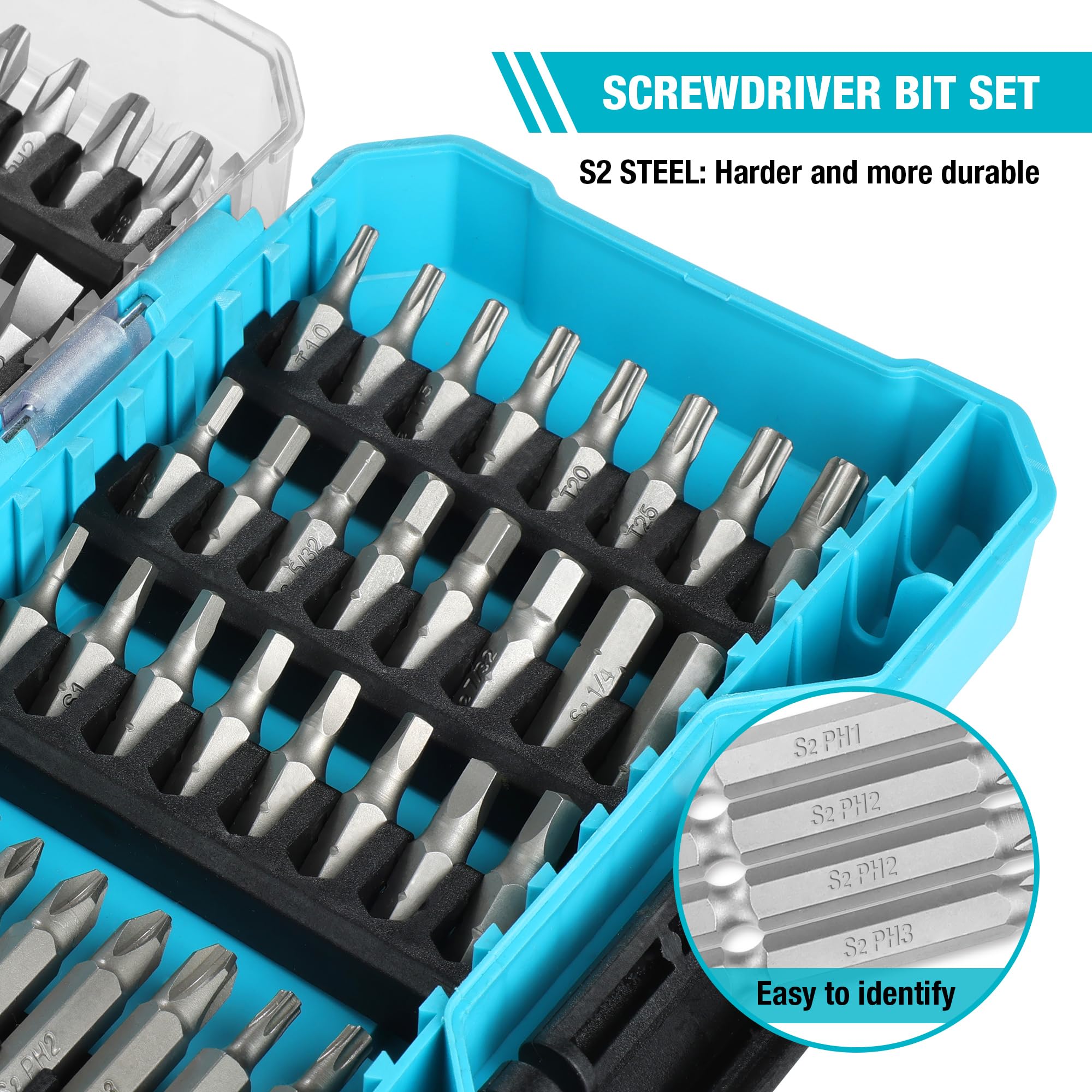 DURATECH 53-Piece Screwdriving Bit Set with Tough Case, S2 Steel Screwdriving Set with 3" Magnetic Drive Guide, 1", 2" & 3" Long Screwdriver Bit Assorted Set for Drill Drivers