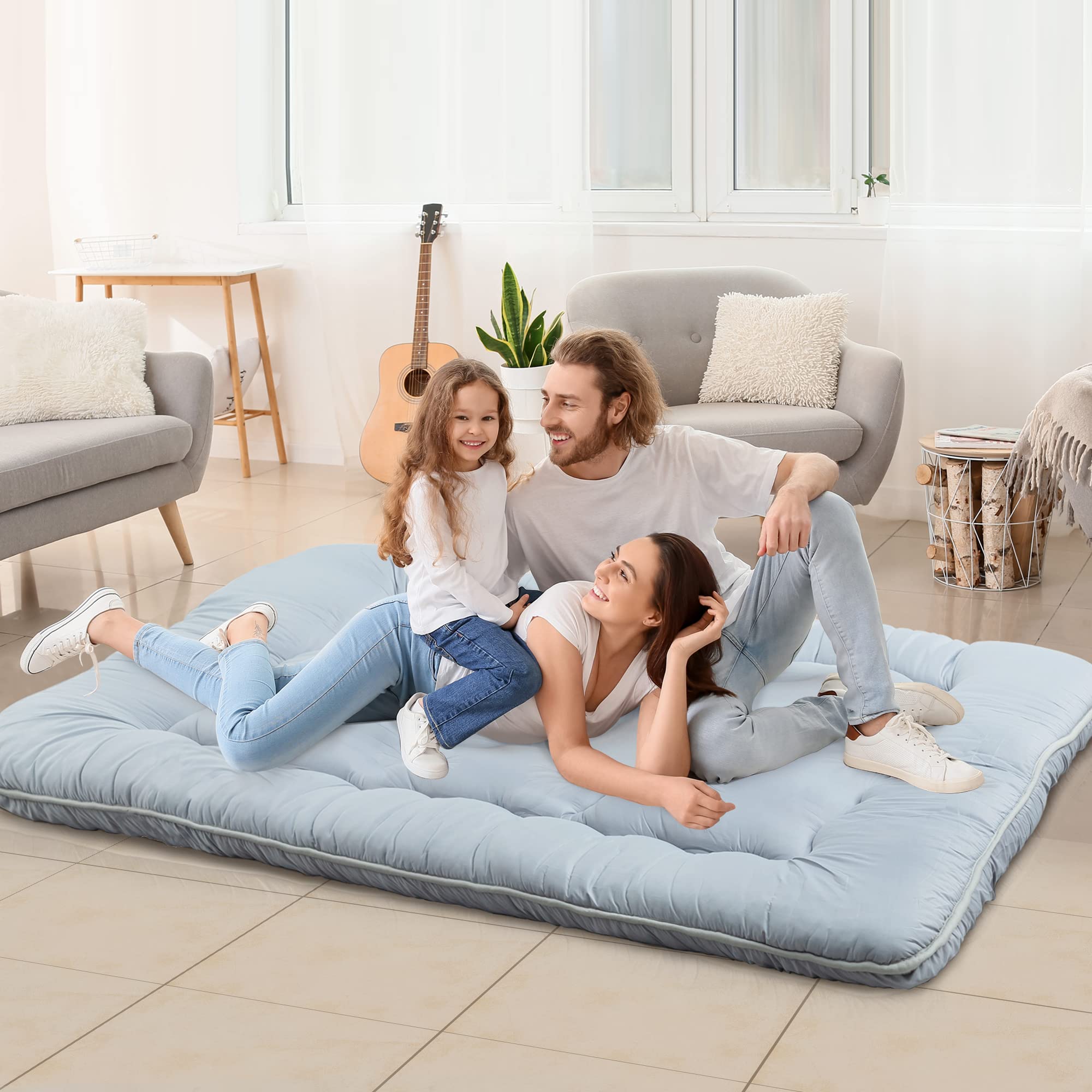 MIRUO Floor Mattress Rv Queen Short Mattress Japanese Floor Mattress Roll Up Mattress Floor Mattress for Adults Japanese Mattress Guest Beds and Folding Beds Queen Size (A-GE11022-M-USAM021)