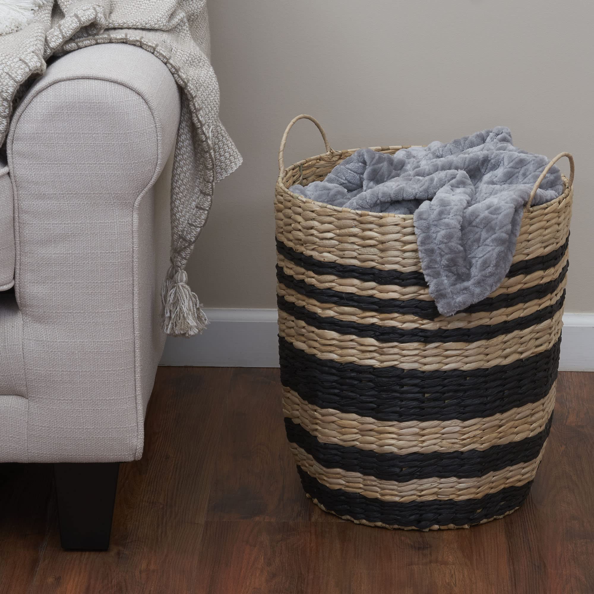 Household Essentials Cattail and Paper Multi Band Basket, Natural and Black