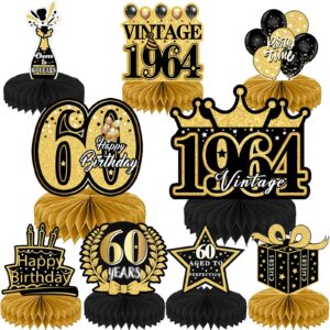 refavor 9pcs 60th birthday party decorations - 60th birthday decor men women black gold vintage table centerpieces supplies 60 years birthday party decoration aged to perfection tables toppers