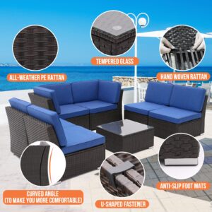 TiuBroe 7 Pieces Patio Furniture Sets, Outdoor PE Rattan Sectional Sofa Conversation Set, All Weather Conversation Set w/6 Seat Cushions and 1 Coffee Table (Light Gray)