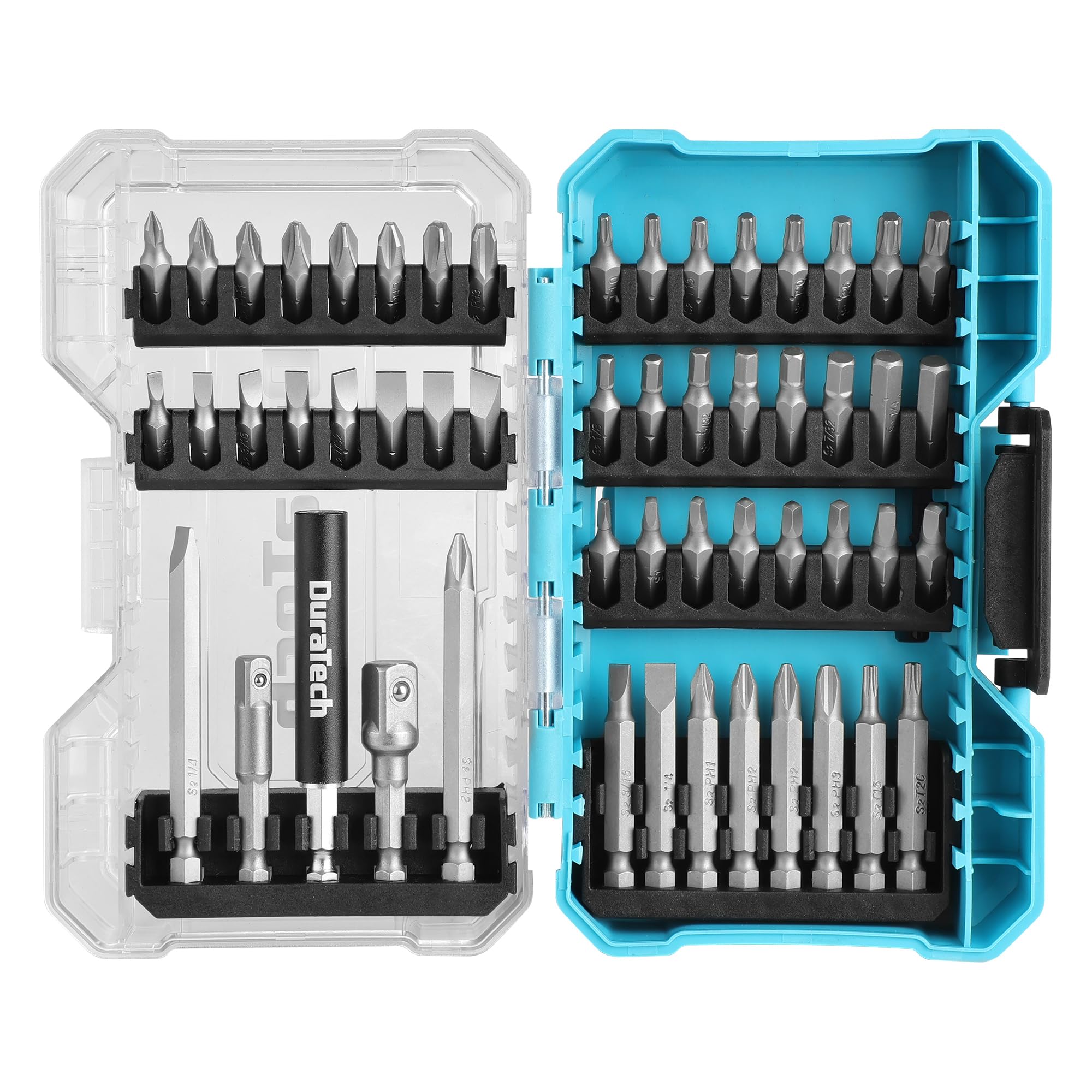 DURATECH 53-Piece Screwdriving Bit Set with Tough Case, S2 Steel Screwdriving Set with 3" Magnetic Drive Guide, 1", 2" & 3" Long Screwdriver Bit Assorted Set for Drill Drivers