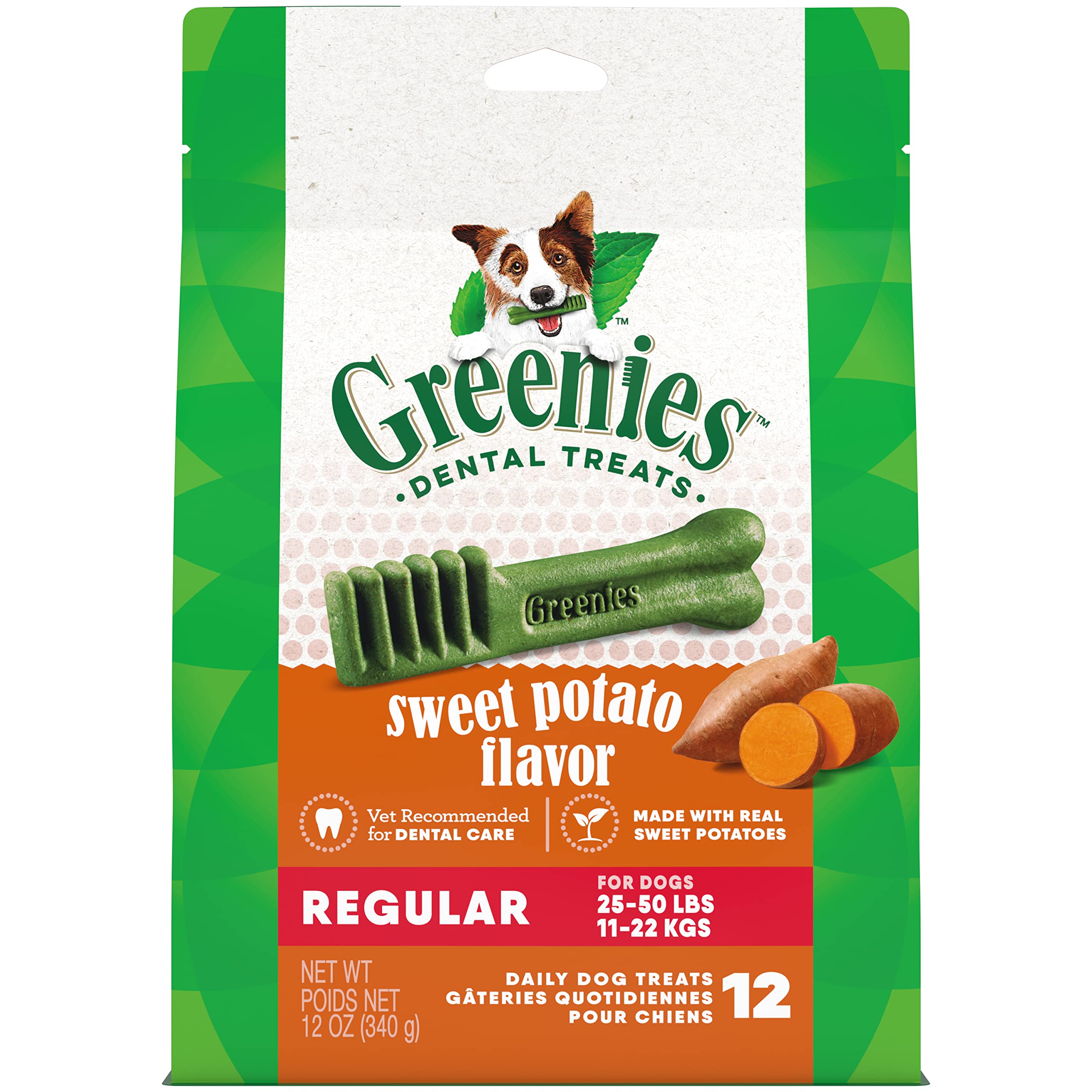 Greenies Regular Natural Dog Dental Treats, Sweet Potato Flavor, 12 oz. Pack (12 Treats)