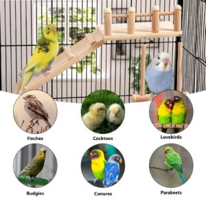 FrgKbTm Bird Perches Platform Swing with Climbing Ladder, Parakeet Cage Accessories Wooden Playing Gyms Exercise Sturdy for Small Birds