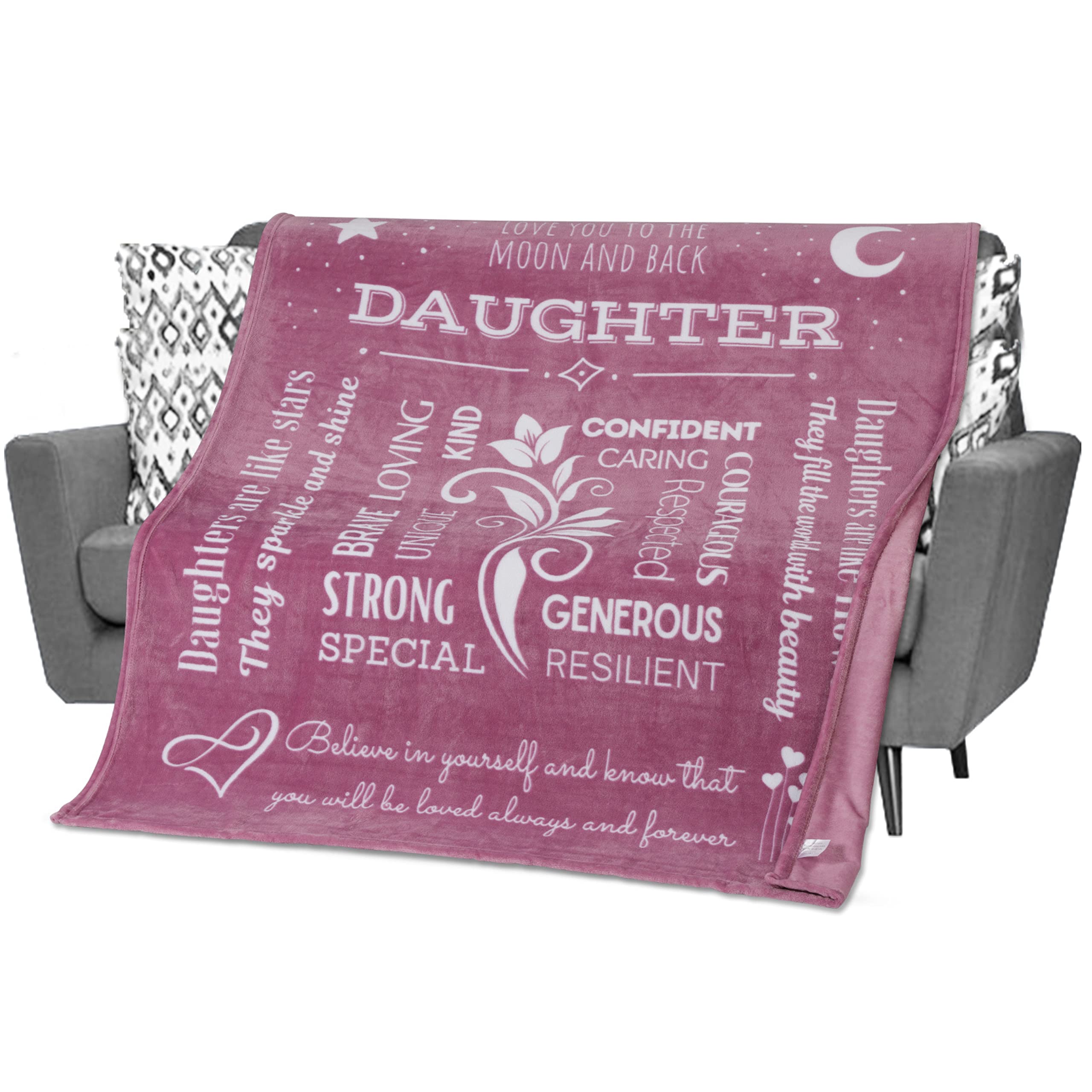 FILO ESTILO Daughter Gifts from Dad, Mom for Christmas, Daughter Throw Blanket Bedroom Décor for Girls, Birthday Gifts for Daughter, Unique Presents for Daughters 60x50 Inches (Pink)