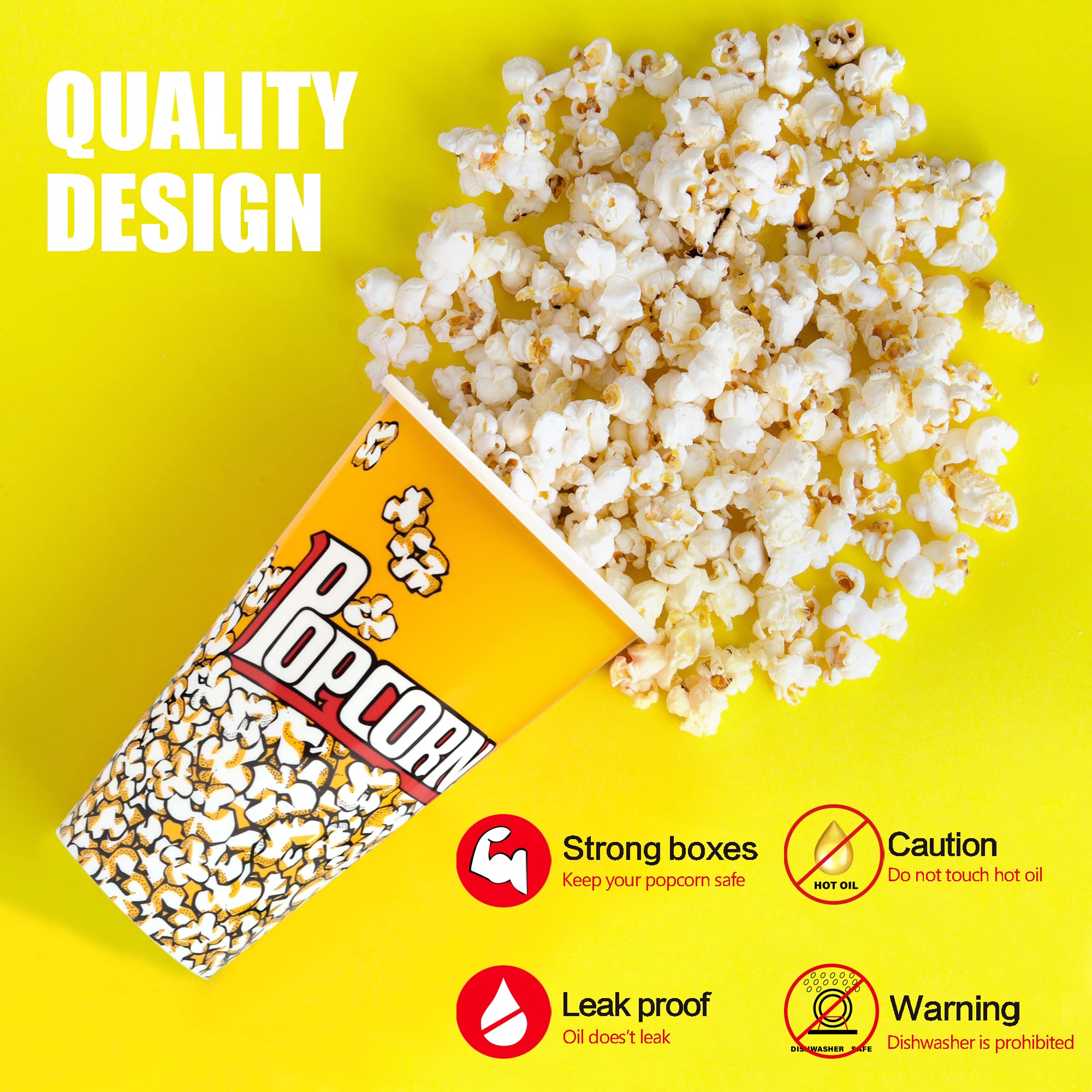 Novelty Place Retro Style Plastic Popcorn Containers for Movie Night - 7" Tall x 4.5" Top Diameter (3 Pack)