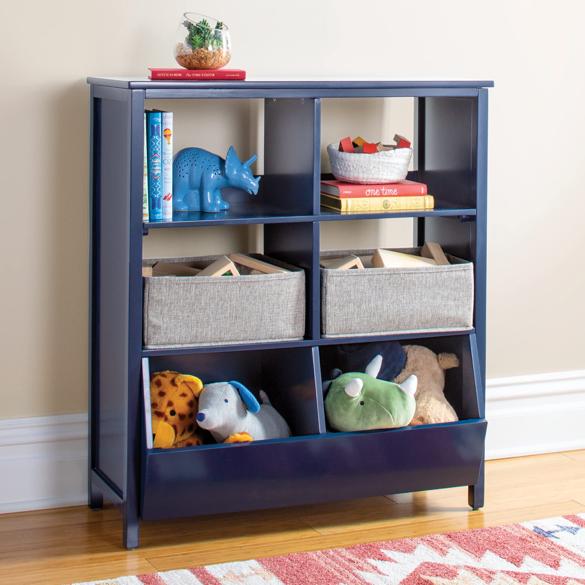 Martha Stewart Kids' Jr. Toy Storage Organizer with Bins - Navy: Wooden Multi-Purpose Bookcases and Toy Storage Organizer; Homeschool and Classroom Furniture