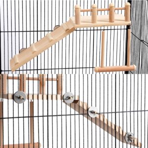 FrgKbTm Bird Perches Platform Swing with Climbing Ladder, Parakeet Cage Accessories Wooden Playing Gyms Exercise Sturdy for Small Birds