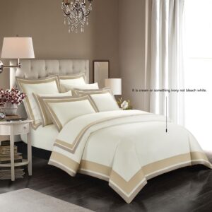 casabolaj shading 3 pieces duvet cover set do not include filling 100% egyptian cotton sateen luxury 400 thread count-classic and contemporary frame patchwork cream/beige/champange (california king)