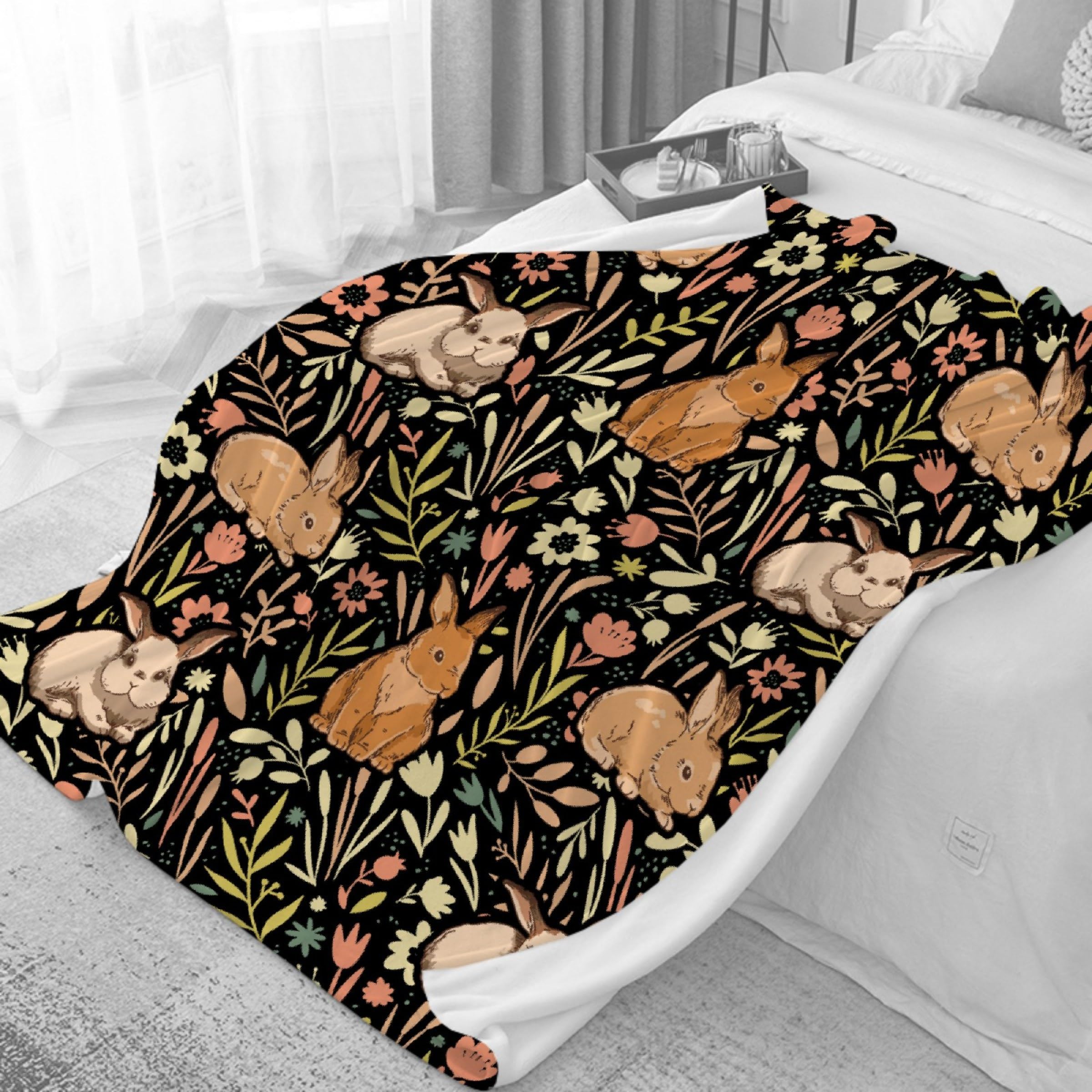 Vajrayogini Cartoon Rabbit Floral Blanket Print Soft Lightweight Warm Cozy Plush for Bedding Couch Practical Gift Universal M 50*60 in for Teen/Travel