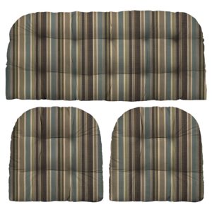 RSH DECOR: Sunbrella 3-Piece Wicker Tufted Cushion Set | Large Size | Made with Sunbrella Performance Fabric | Outdoor Loveseat & U-Shaped Seat Cushions | Brannon Whisper