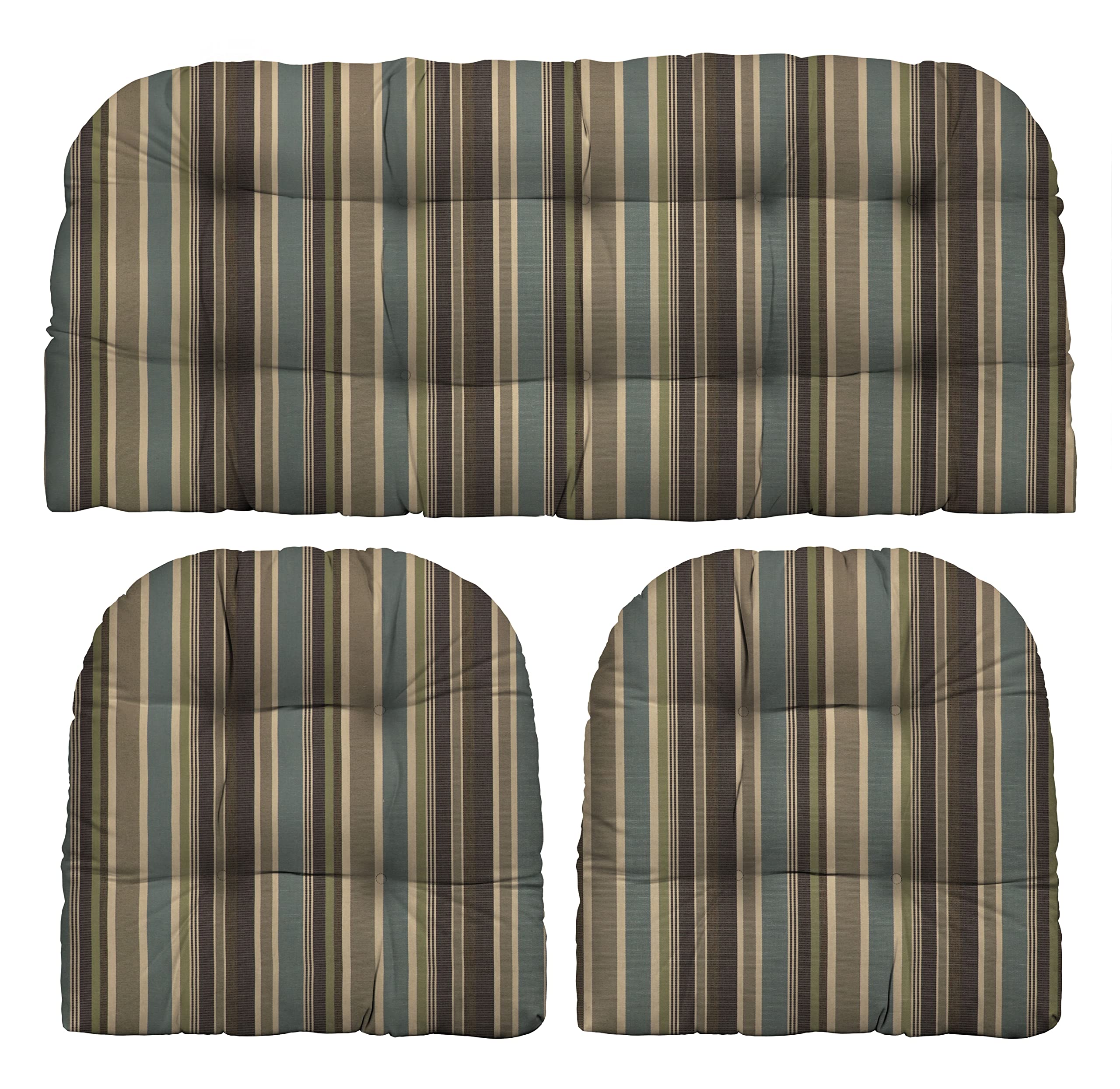 RSH DECOR: Sunbrella 3-Piece Wicker Tufted Cushion Set | Large Size | Made with Sunbrella Performance Fabric | Outdoor Loveseat & U-Shaped Seat Cushions | Brannon Whisper