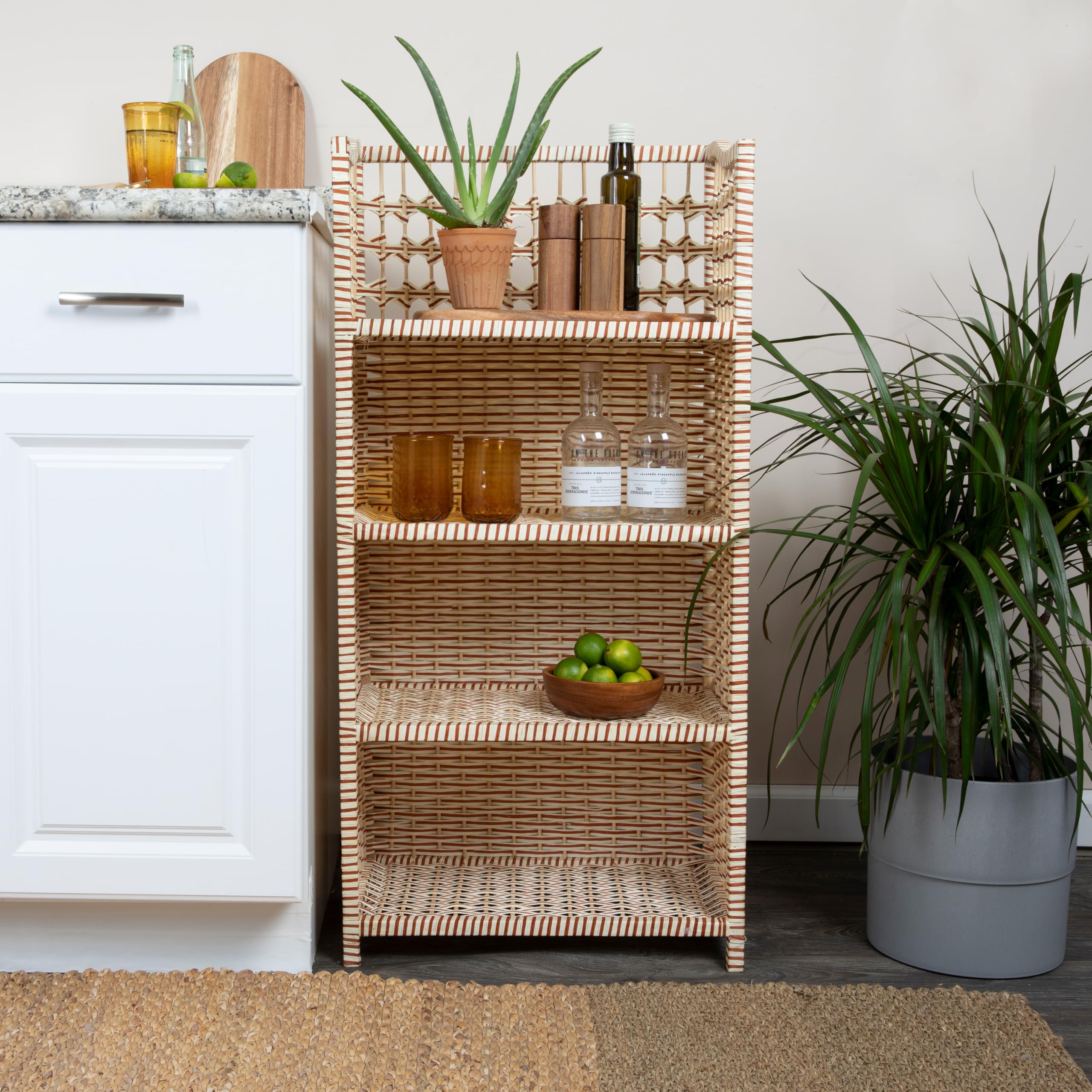 Household Essentials Woven Accent Shelf Cream and White Paper Rattan