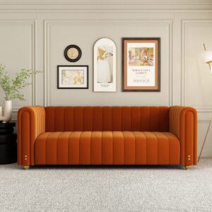 mid century modern couch orange velvet couch loveseat sofa curved gold vintage boho love seat retro comfy couches for living room 3 seat tufted deep sectional minimalist velvet sofa bedroom apartment