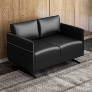 LUCKYERMORE Modern Faux Leather Loveseat Sofa Couch Black Waiting Room Chair,Lobby Chair Multi-Layered Sponge with Mattress Level Spring on Seat Support, Pillowed Back Cushions and Arms, 51" W