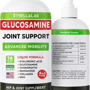 StrellaLab Liquid Glucosamine for Dogs (16 OZ) - All-Natural Hip & Joint Supplement for Dogs, Glucosamine Chondroitin Liquid, MSM & Collagen for Dogs Mobility, Joint Pain Relief for Small & Large Dogs