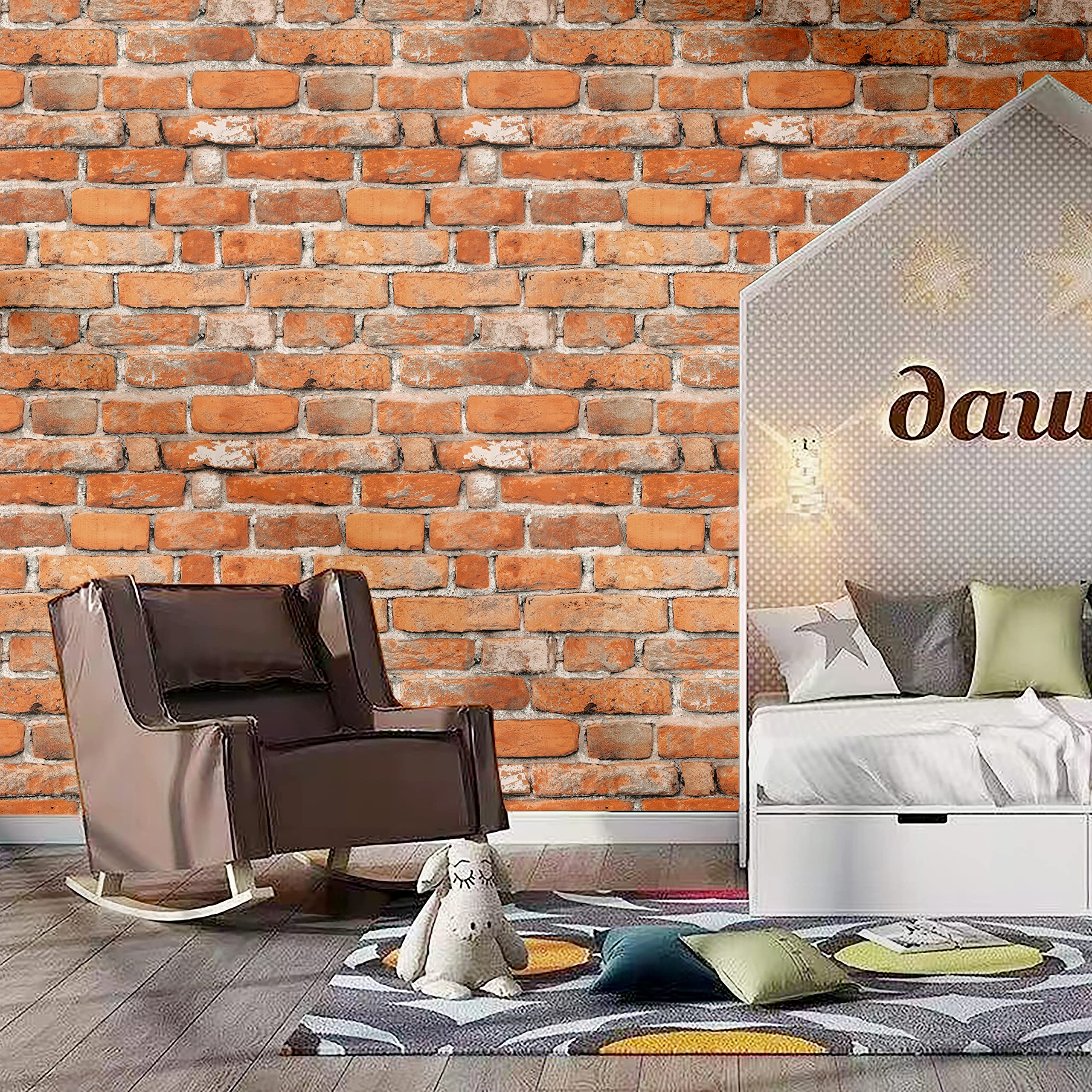 Faux Brick Peel and Stick Wallpaper 17.7" x 78.7" Contact Paper for Cabinets 3D Brick Wall Backdrop Self-Adhesive Wallpaper Red Brick Textured Vintage Removable Wallpaper for Fireplace Kitchen Vinyl