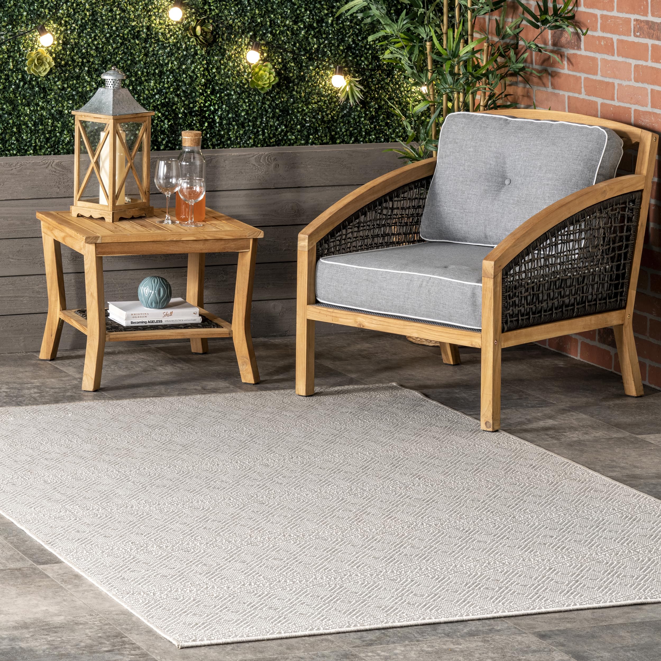 nuLOOM 7' x 9' Outdoor Performance Area Rug, Stain Resistant, Weather Resistant, High Traffic, Patio, Balcony, Outside, Paloma Grey