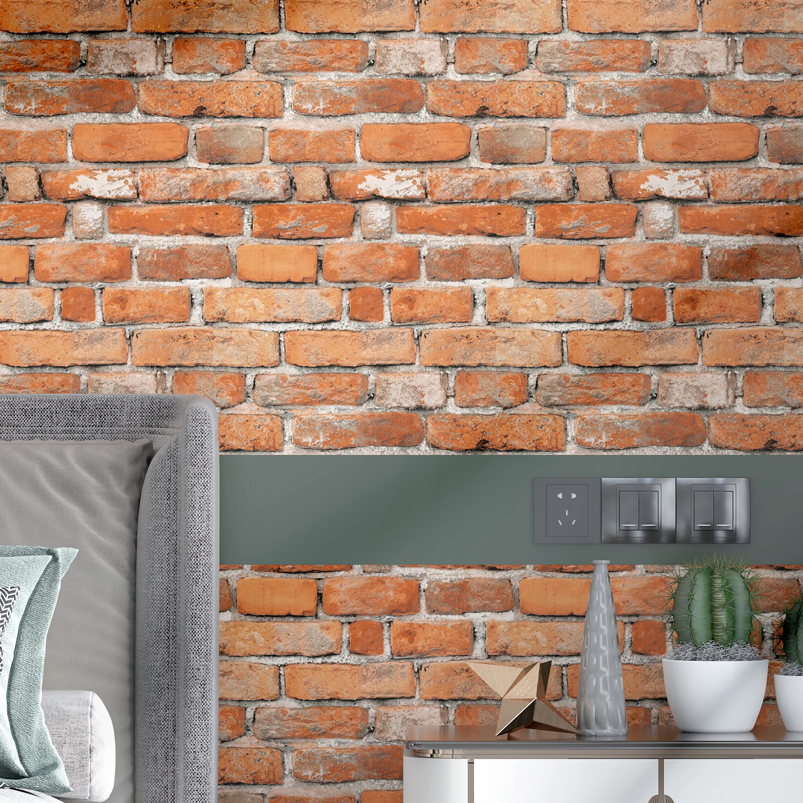 Faux Brick Peel and Stick Wallpaper 17.7" x 78.7" Contact Paper for Cabinets 3D Brick Wall Backdrop Self-Adhesive Wallpaper Red Brick Textured Vintage Removable Wallpaper for Fireplace Kitchen Vinyl