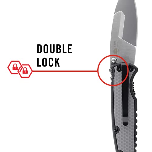 COAST SHIFT, EDC Replaceable Blade Folding Knife, Liner Lock, Double Lock, Pocket Clip, Thumb Studs for Everyday Carry, Sheath Included, Grey/Black, for Hunting, Fishing, Camping, Outdoor Use