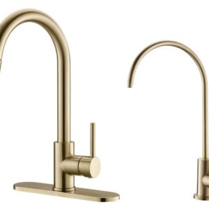 601&SS601 Gold Kitchen Faucet with Pull Down Sprayer and Gold Drinking Water Faucet