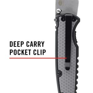 COAST SHIFT, EDC Replaceable Blade Folding Knife, Liner Lock, Double Lock, Pocket Clip, Thumb Studs for Everyday Carry, Sheath Included, Grey/Black, for Hunting, Fishing, Camping, Outdoor Use